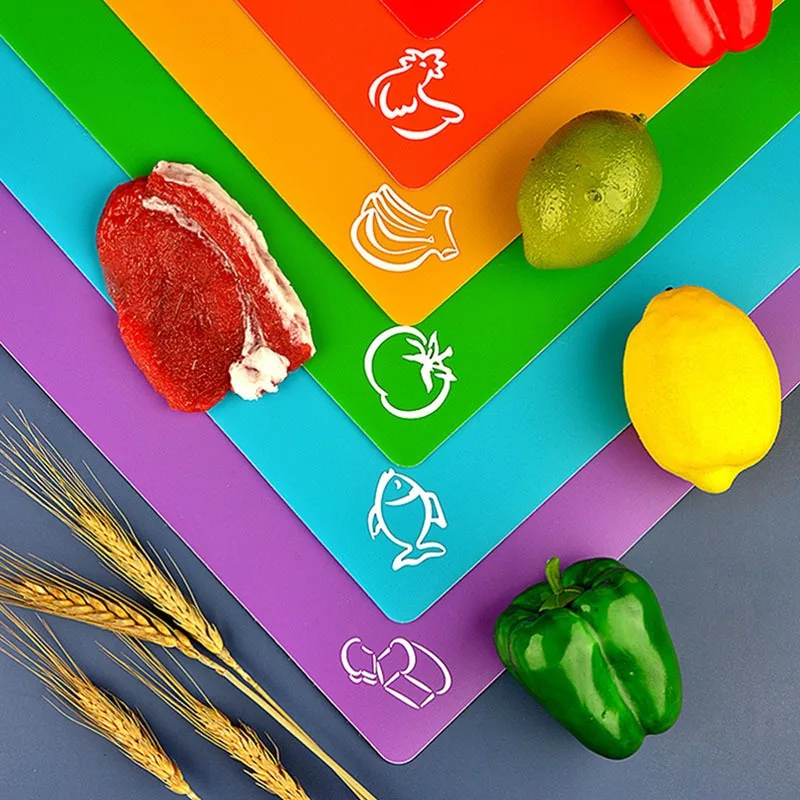 6Pcs Colorful Flexible Plastic Non-slip Chopping Block Christmas Cutting Board Cutting Mats With Food Icons Kitchen Tools