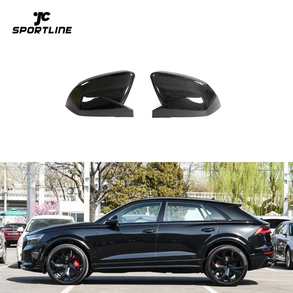 JC Sportline Dry Carbon Fiber Q8 Mirror Cover For Audi Q8 SUV SLine Sport Utility 4-Door 2019-2021