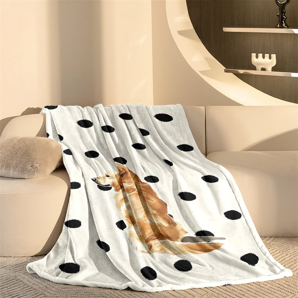 Cream Dots Golden Retriever Warm Flannel Fleece Blanket Thick Soft Cozy Throw Blanket for Winter Bed Couch Plush Bedspread