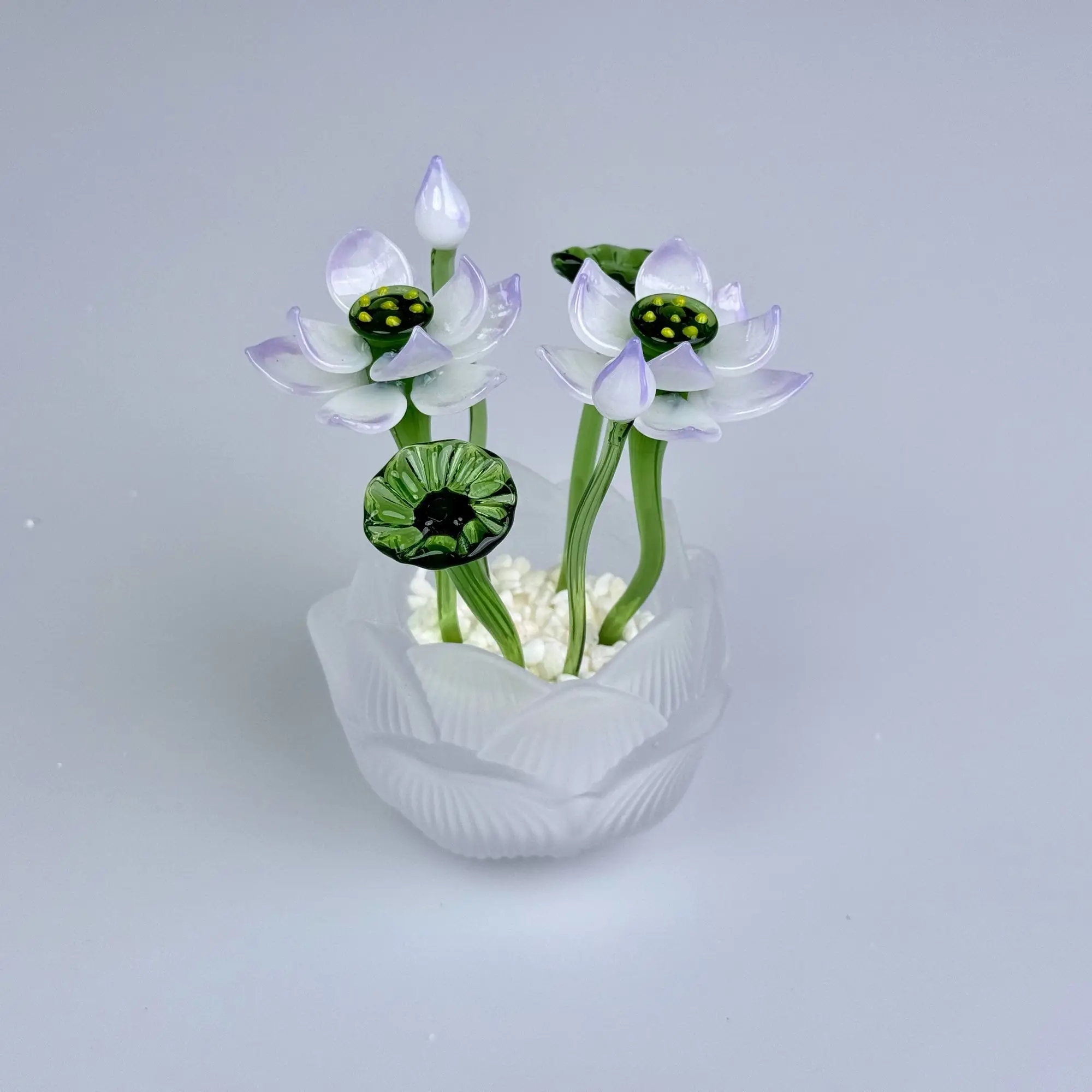

Crystal glass lotus arrangement - premium preserved flower gift