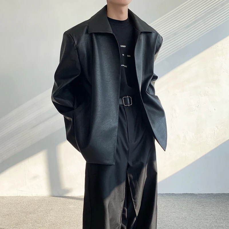 

Ретро-куртка из искусственной кожи для мужчин на осень-зиму, приталенная, в стиле Old Money, молодежная, однотонная, повседневная