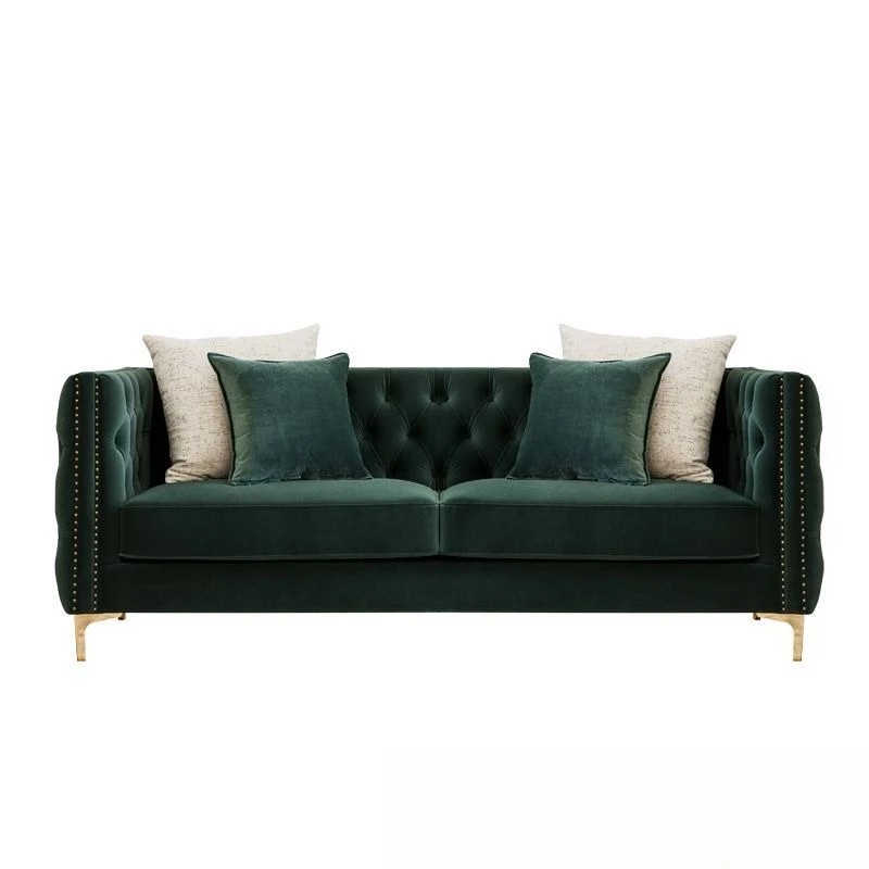 American light luxury villa living room single double three sofa Nordic modern simple dark green Internet celebrity pull buckle