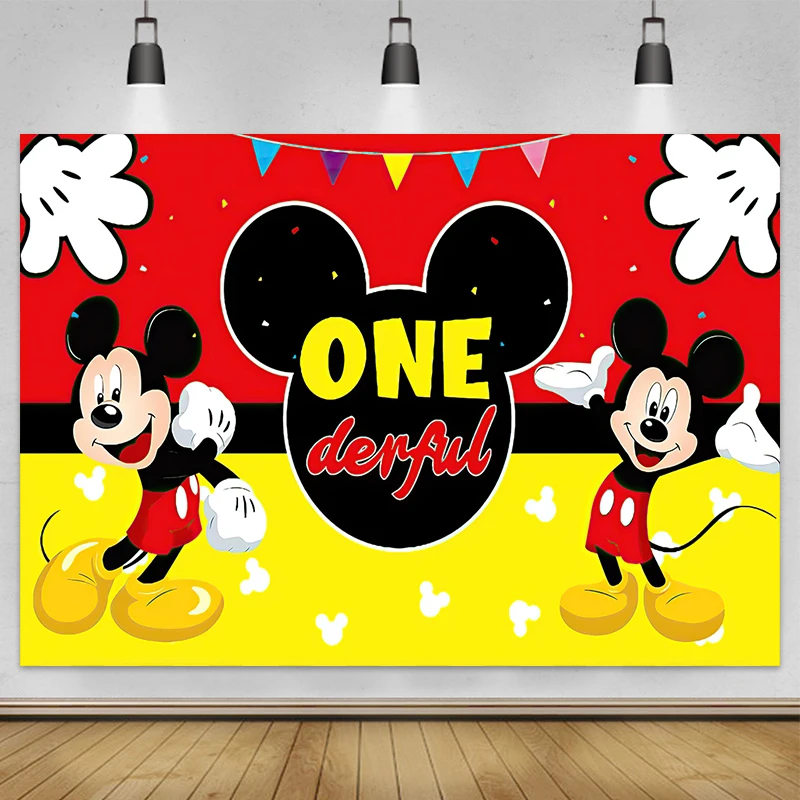 Disney Cartoon Mickey Mouse Children Happy 1st Birthday Party Background Decoration Baby Shower Photography Banner