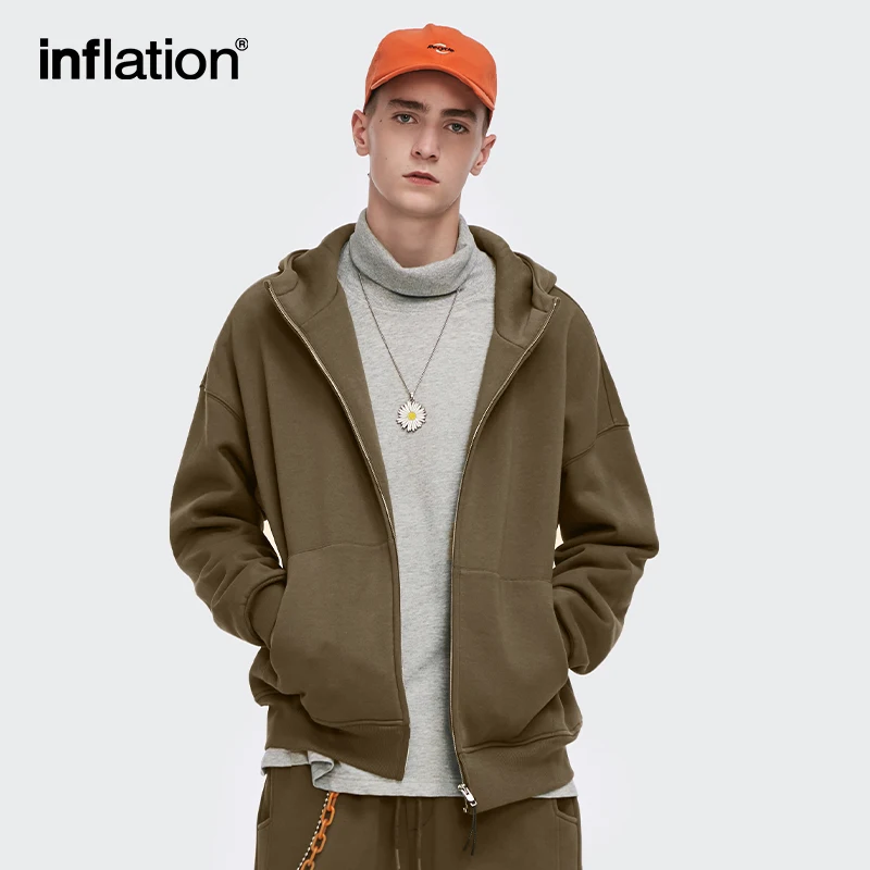 INFLATION Winter Thick Fleece Hooded Jacket Unisxe 350gsm Premium Zip Up Hoodies