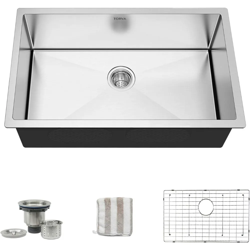 

TORVA 28-inch Undermount Kitchen Sink, 16 Gauge Stainless Steel Single Bowl - 10 Inches Deep Basin