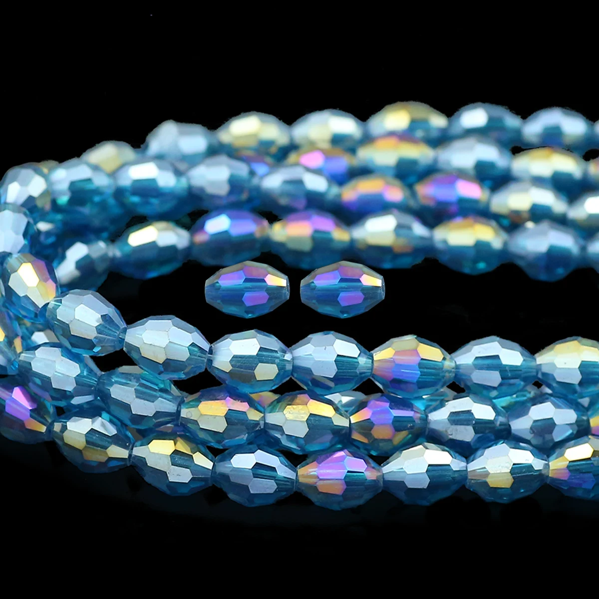 6/8MM Austrian Crystal Azure Blue AB Colored Rice Grain Shape Faceted Loose Beads For DIY Jewelry Making Bracelet Accessories