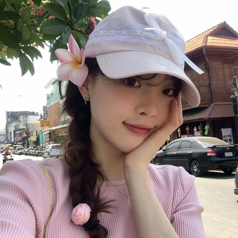 

Korean Girl Bow Curved Brim Lace Baseball Hat Summer Thin Quick-drying Casual Versatile Sunshade Adjustable Women's Sport Cap