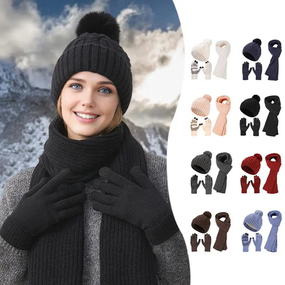 Men's / Women's Outdoor Warm Fleece-lined Knitted Hats Winter Cold-proof Double-layer Stocking Cap One/three-piece Set Skullies