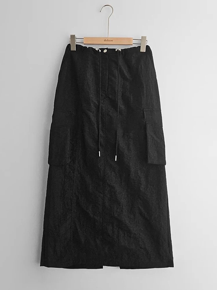 

Drawstring Side Large Pocket Safari Style Midi Skirt for Women's New Style Split Straight Tube Long Skirts Mujer