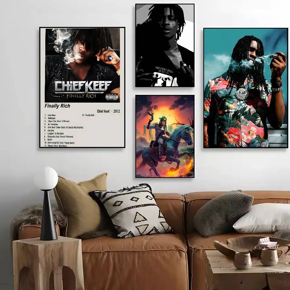Affiche de rappeur Hip Hop américain C-Chief KeefS, art HD, mur collant, imperméable, décoration esthétique pour la maison, le salon, le bar et le bureau