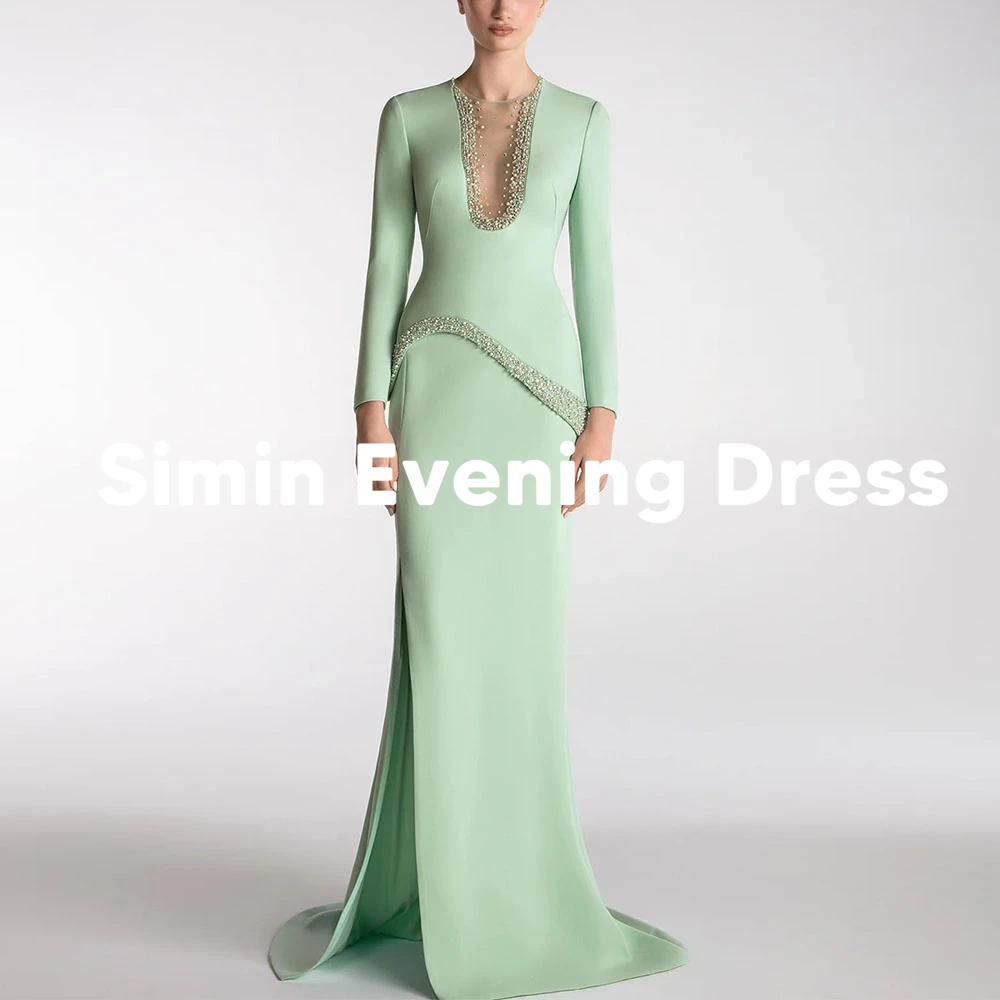 

Simin Women's O-neck Beaded Mermaid Luxury Evening Dress Long Sleeves With Sweep Train Floor-Length Formal Elegant Dresses 2025