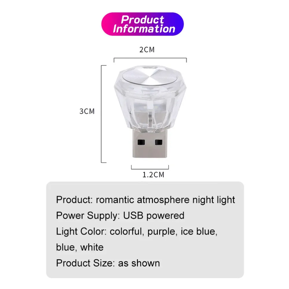 Lampu LED Mini mobil, lampu suasana dekoratif LED USB untuk lingkungan Interior Auto PC komputer portabel pasang