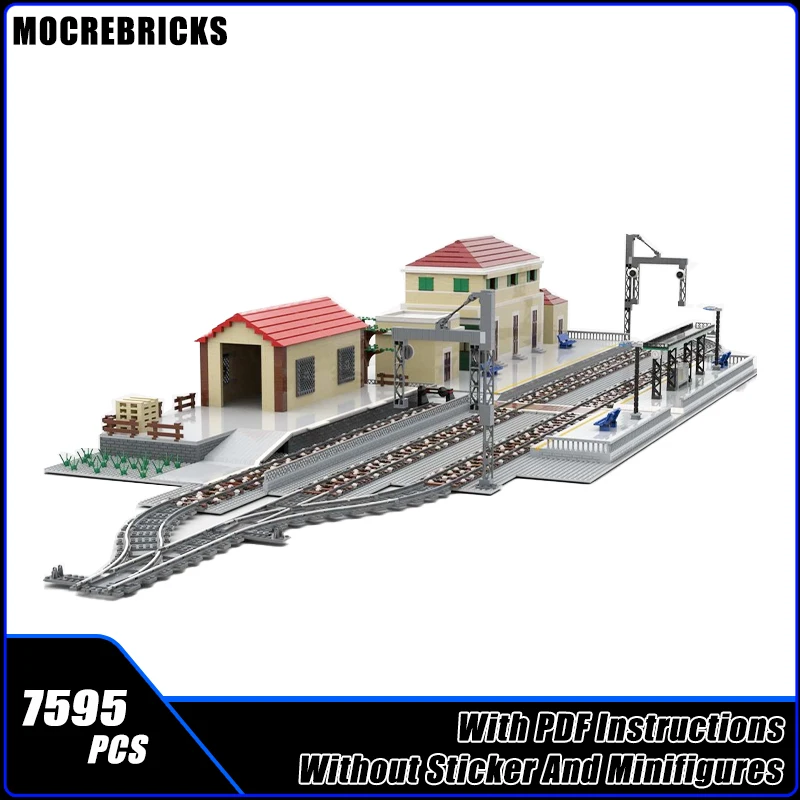 MOC 도시 철도 트랙 보조 라인 기차역 빌딩 블록 모델 벽돌 소년 장난감 크리스마스 선물