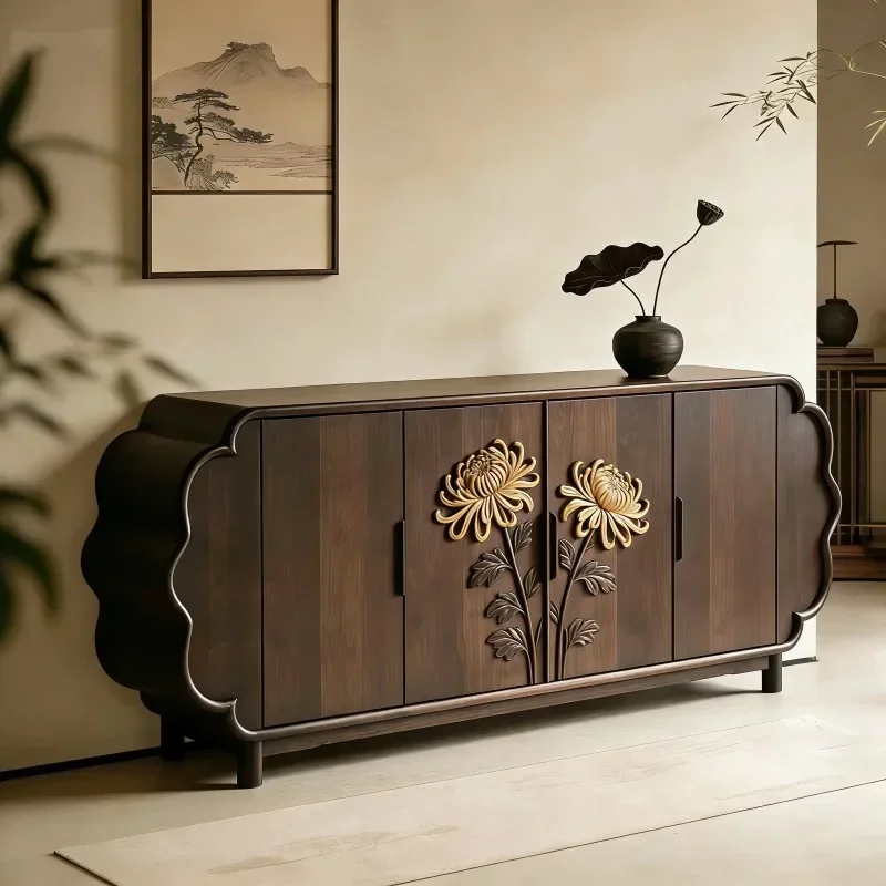 North American black walnut porch cabinet, Song-style aesthetic chrysanthemum dining side cabinet