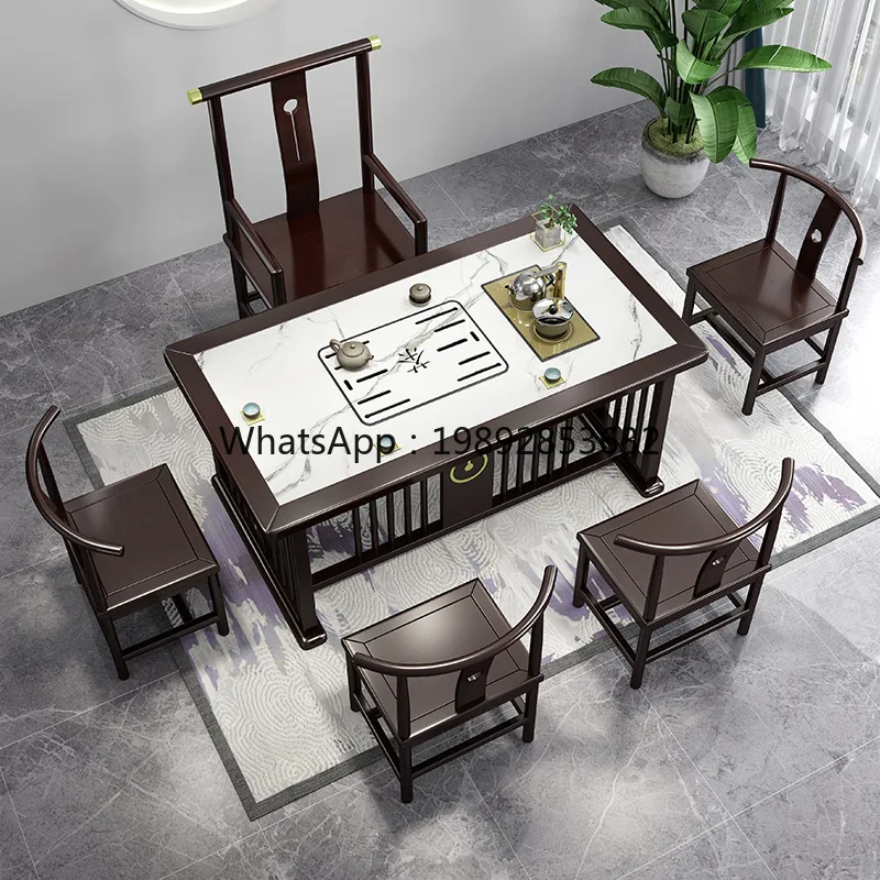 LYY مجموعة طاولة الشاي الخشبية الصلبة المتكاملة مكتب المنزل الكونغ فو وكرسي مجموعة طاولة تخمير الشاي النمط الصيني الجديد #3