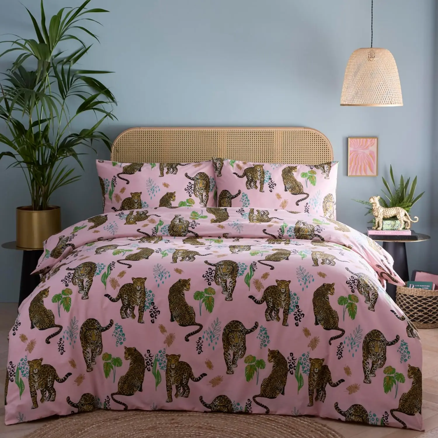 Portfolio Home Pink Night Jaguar Bedding Set King Size Animal Print Microfiber Duvet Cover Set 3pcs Soft Easy Care Bed Linen