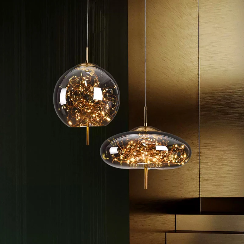

Nordic retro Amber/Smoky gray glass Rectangular LED Chandelier lustre Art creativity Ceiling for Bar counter Kitchen Dimmable