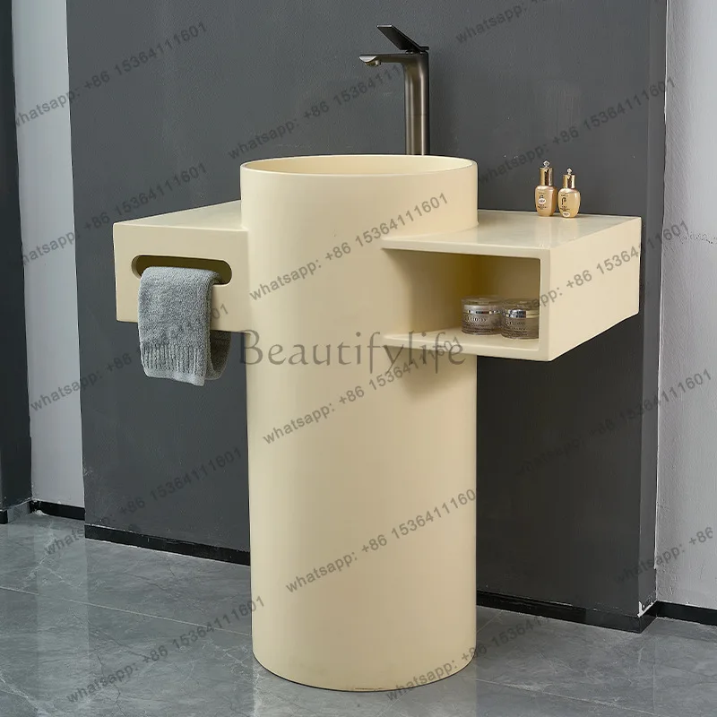 Cream wind column art floor cylinder wash basin integrated floor washbasin