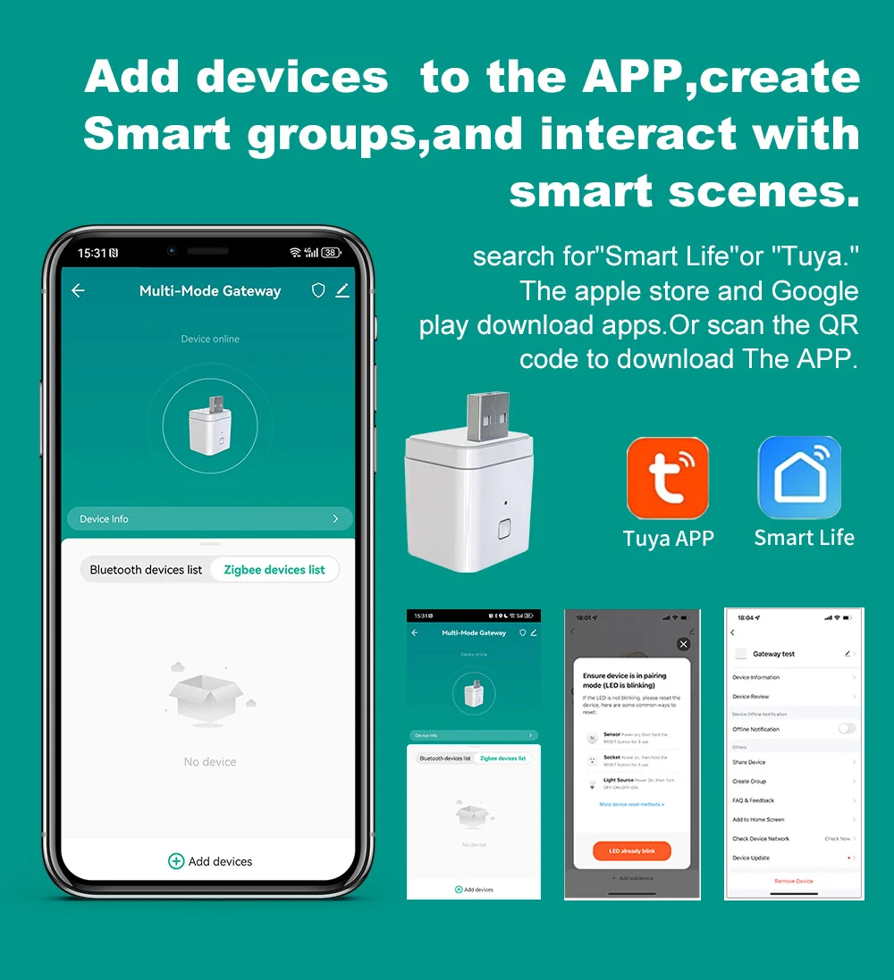Tuya Smart USB Gateway Hub Zigbee Multi-model Smart Home Wireless Bridge Smart Life APP Remote Control Works with Alexa Google