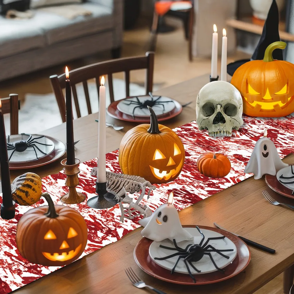 Halloween Blood Handprint Table Runner Spooky Horror Table Decor for Halloween Party Dinner Table Decoration, Haunted House