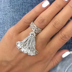 SLJELY Luxury Designer Pure 925 Sterling Silver Mesh Tassel Finger Ring Micro Zircon Crystal Stones Women Fashion Brand Jewelry