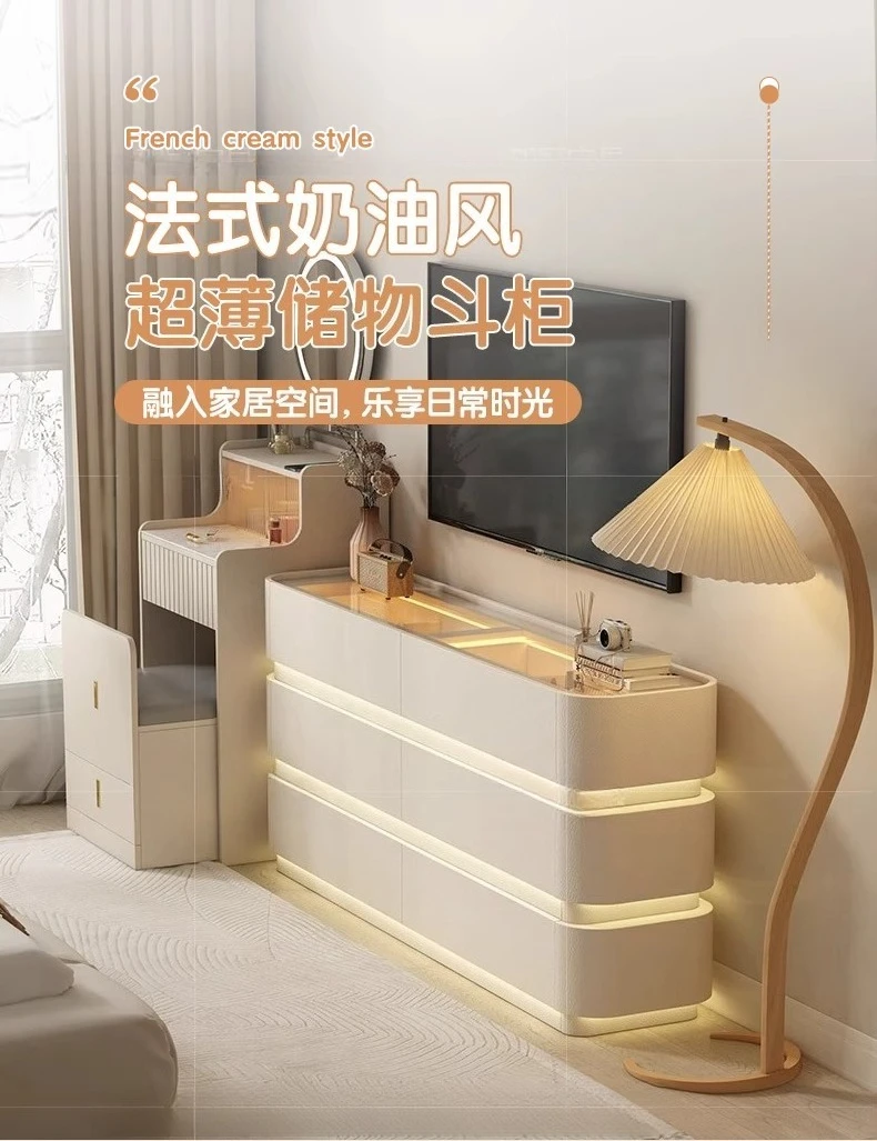 

Cream wind bedroom against the wall ultra-thin bedside storage living room six chest bedside cabinet