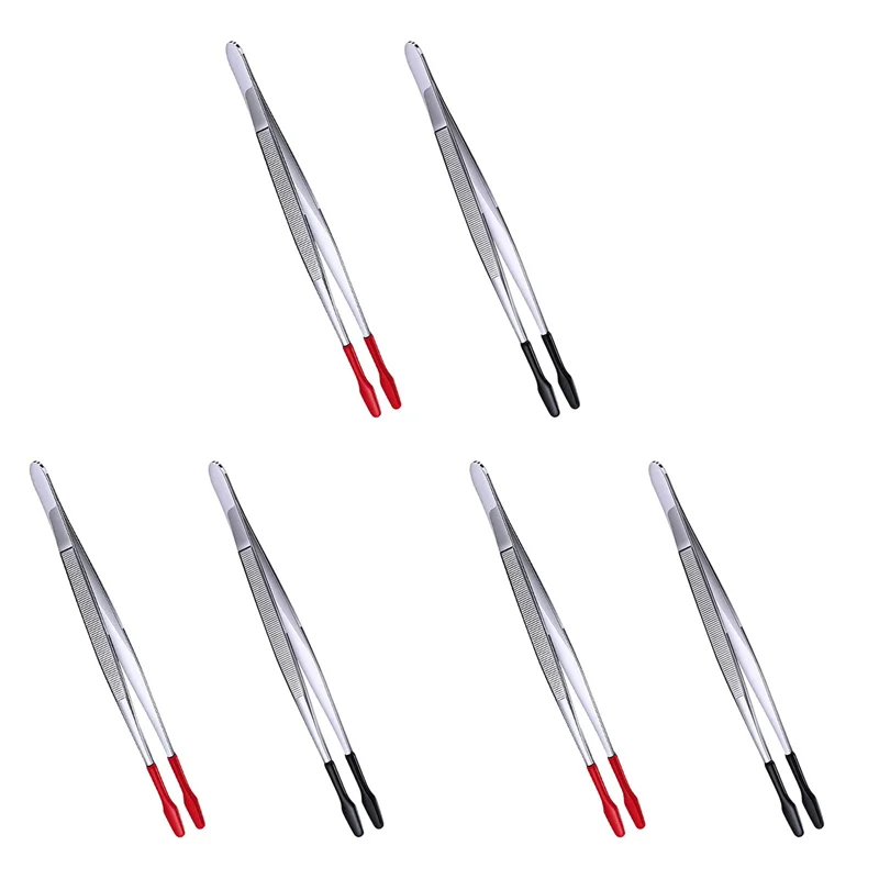 

A02F-6 Pcs Rubber Tipped Tweezers Soft Tipped Tweezers PVC Coated Soft Flat Tip Lab Industrial Hobby Craft Tweezers Tools