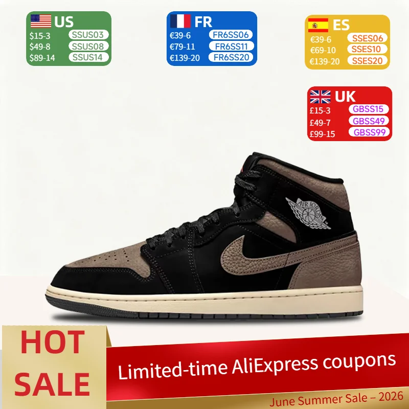 Nike Air Jordan 1 Retro Classic Confortável Durável Leve Calçado Esportivo Tênis de Basquete Masculino Marrom Preto IB7110-002