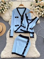 Sexy Fashion Knitted Suit Women's Summer New High Quality Ins Korean Style Cardigan+Vest+Skirt Design Sense Slim-Fit 3-Piece Set