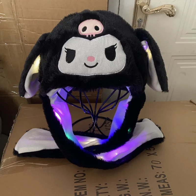 Anime Sanrioed Cinna moroll Kuromi leuchtende Ohren bewegen Plüsch Hut Hallo Kitty warmen Schal All-in-One-Hut niedlichen Mädchen Junge Spielzeug Geschenk