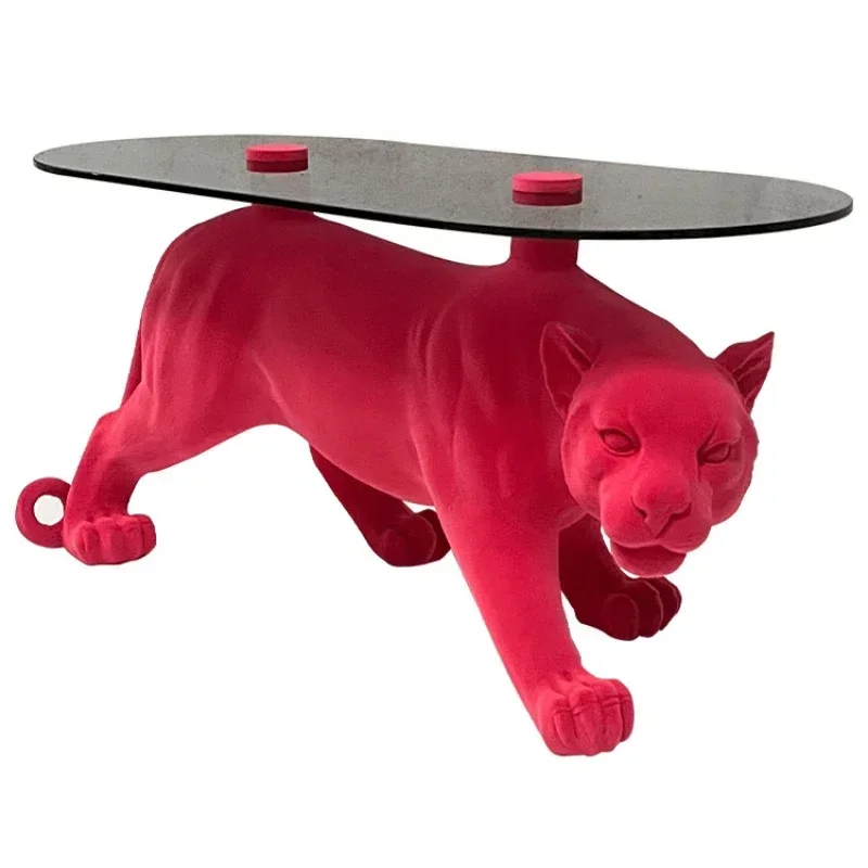 

designer creative personality coffee Italian minimalist edge several special-shaped glass animal leopard table home apartment