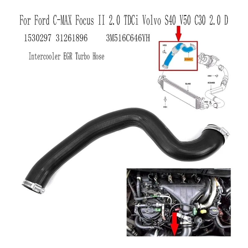 3M516C646YH Intercooler EGR Turbo Hose Pipe For Ford C-MAX Focus II 2.0 Tdci Volvo S40 V50 C30 2.0 D 1530297 31261896