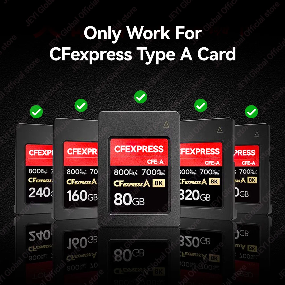 JEYI CFexpress Typ A Kartenleser – 10 Gbit/s Hochgeschwindigkeits-Datenübertragung, magnetischer Anschluss, Dual-USB-A und Typ-C-Telefon/PC-kompatibel