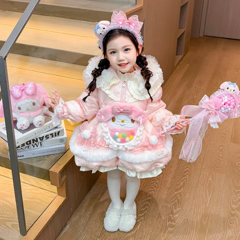 Kawaii Kuromi ميلودي الأطفال لوليتا أسفل سترة بيضاء بطة أسفل الشتاء أنيمي الأميرة سترة أنيقة تحمل شعار لعبة البيسبول رشاقته الدافئة الكرتون معطف #2