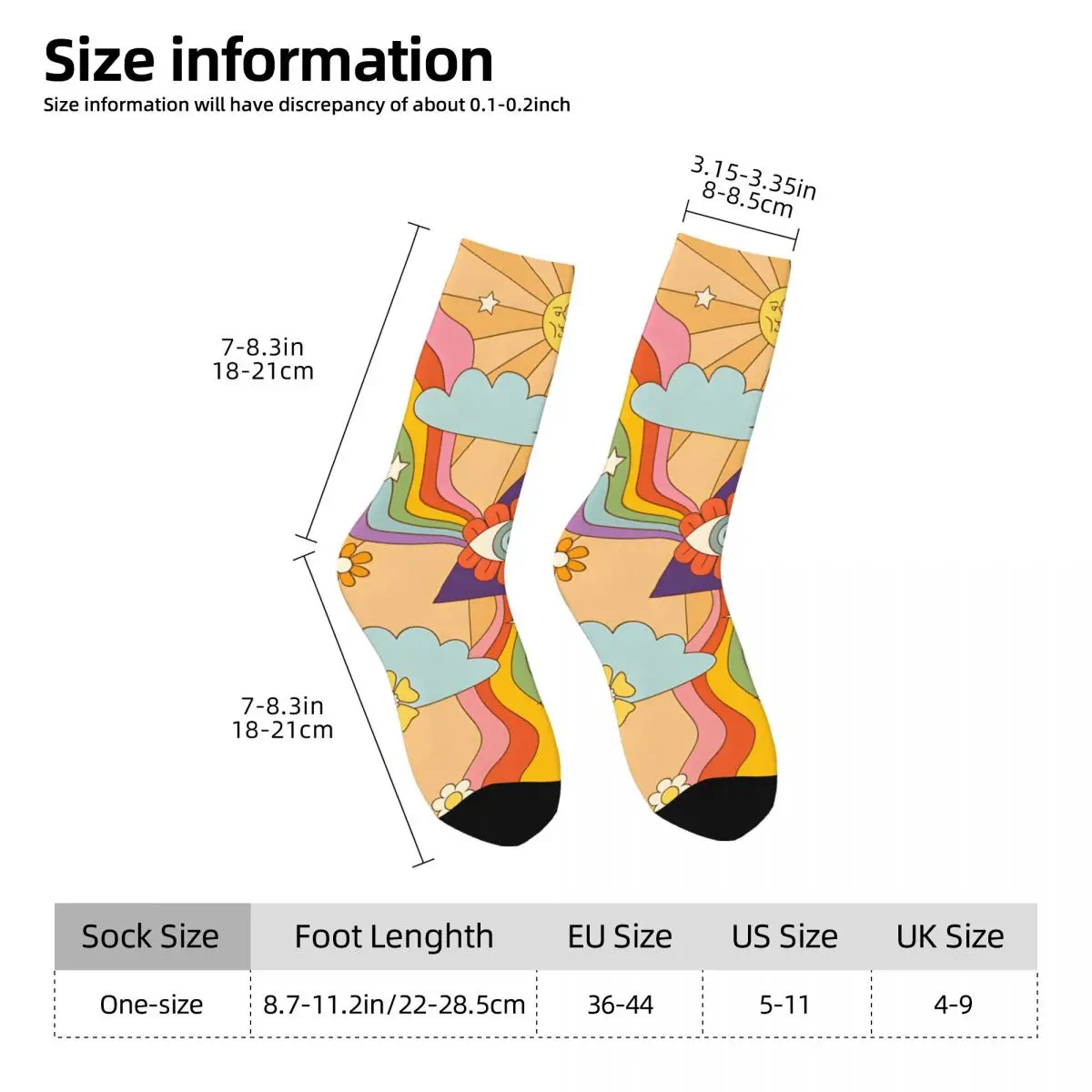 Retro Retro Hippie Boho Rainbow Print Men's compression Socks Unisex Harajuku Pattern Printed Novelty Crew Sock