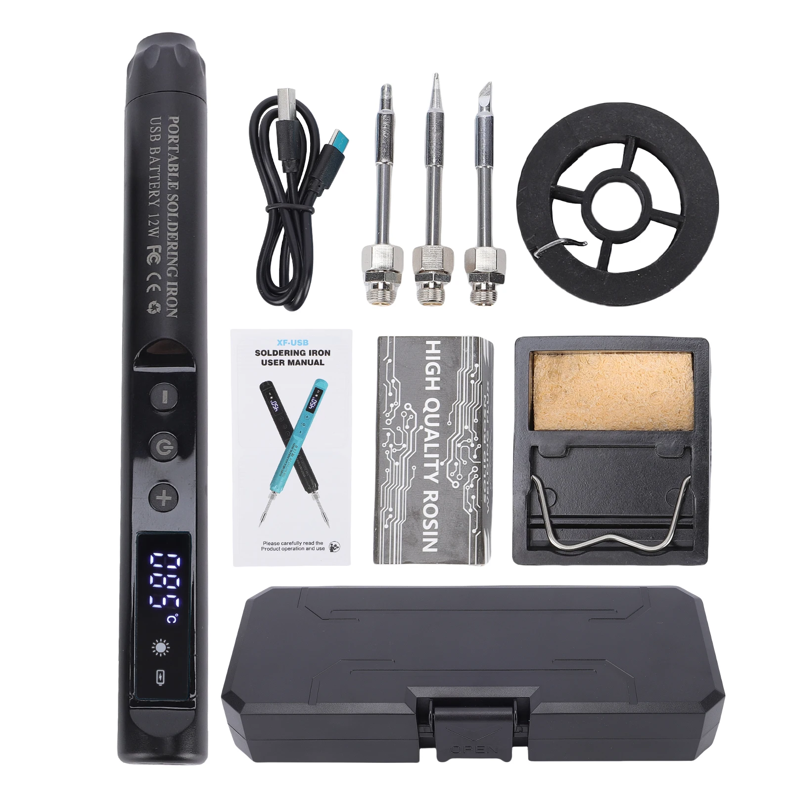 Cordless Soldering Iron Kit Matching LCD Screen USB-C Rechargeable 200-450℃ Adjustable Electronics Repair Soldering Iron Tool
