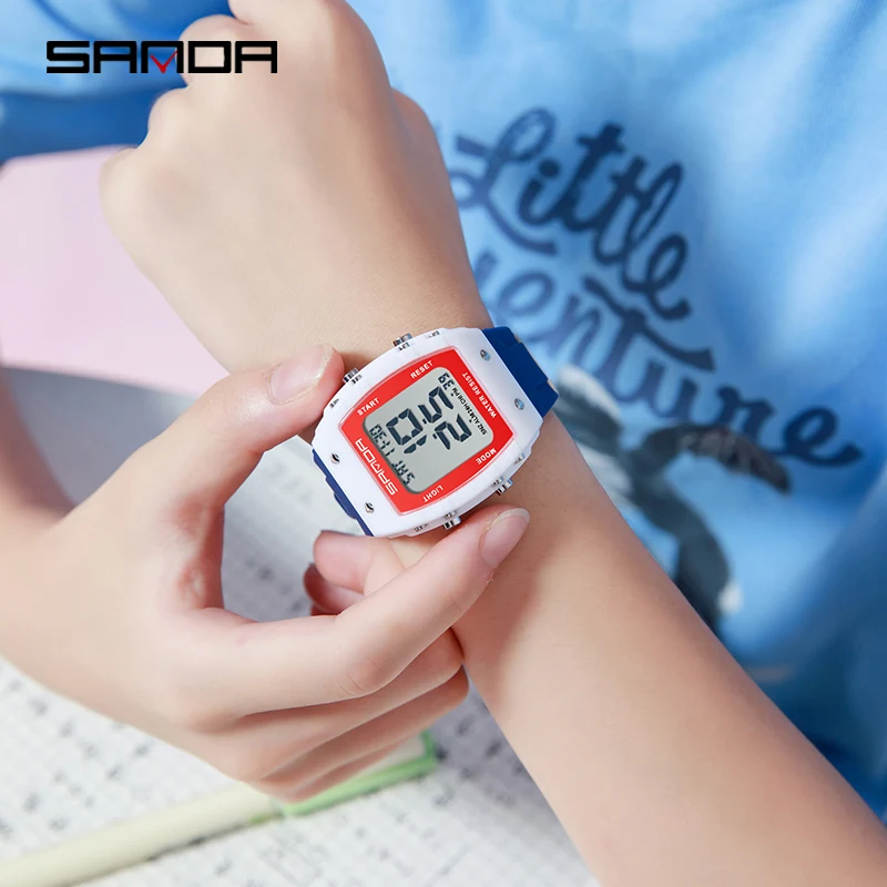 SANDA 2175 reloj electrónico multifunción para estudiantes al aire libre, reloj de pulsera deportivo a la moda, relojes digitales informales impermeables para hombres y mujeres