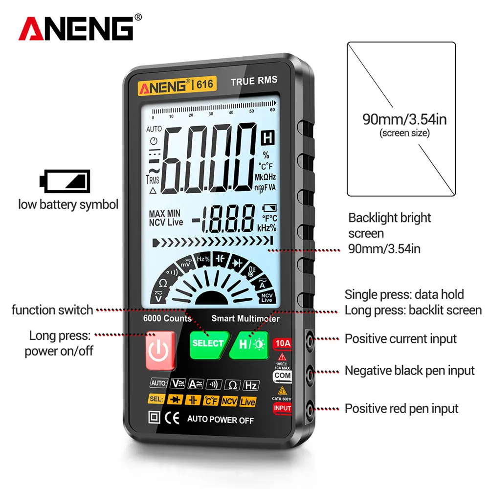 Picture 4: ANENG 616 Smart Multimeter Digital 6000 Counts AC/DC Voltage Meter Current Detector Capacimeter Professional Tester Tools