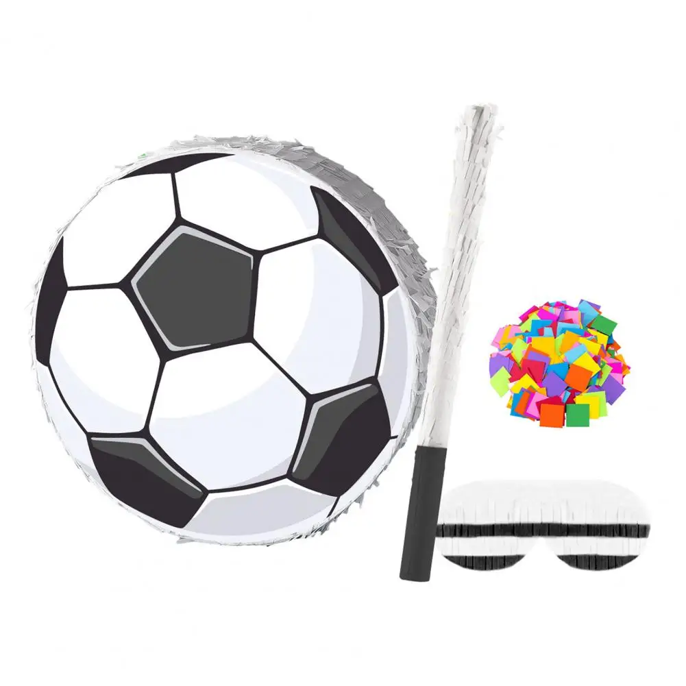 Piñata llena de juguetes, diseño de caramelos, piñata de fútbol, juego de piñata con palo, venda para los ojos para el tema deportivo para niños