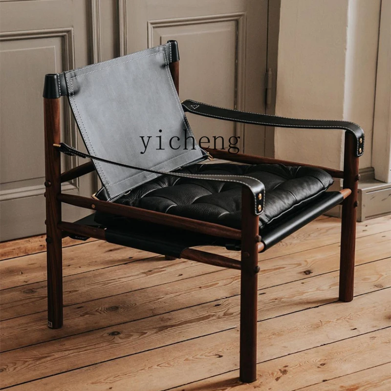 XL Vintage Couch Designer Chair Solid Wood Saddle Leather Hunting Chair