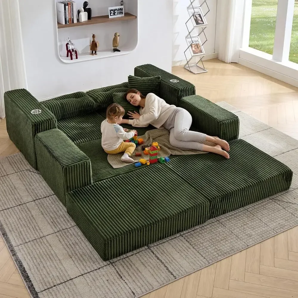 ular Cloud Loveseat with Ottoman, ern Corduroy BonelSectional oam Soa Couch with Deep Seats, Convertible Sleeper Soa Bed or Livi