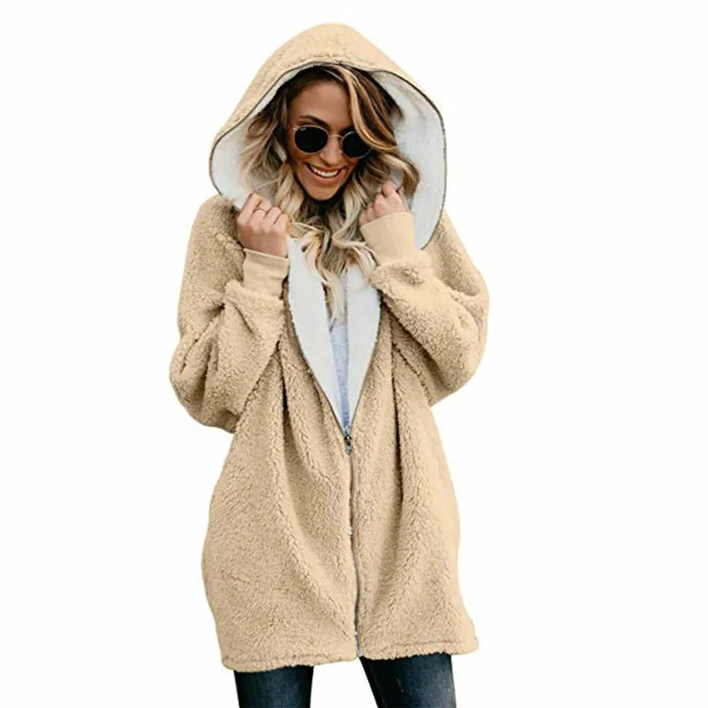 Winter Coat for Women Faux Fur Fleece Jacket Sherpa Lined Zip Up Hoodies Cardigan Womens  Fashions Cape Coat