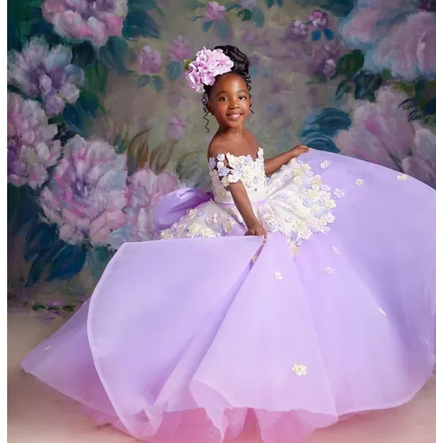 Customized Flower Girls Dresses for Wedding Appliqued Girl Pageant Dress Lavender Kids Kids Party Prom Birthday Princess Gown