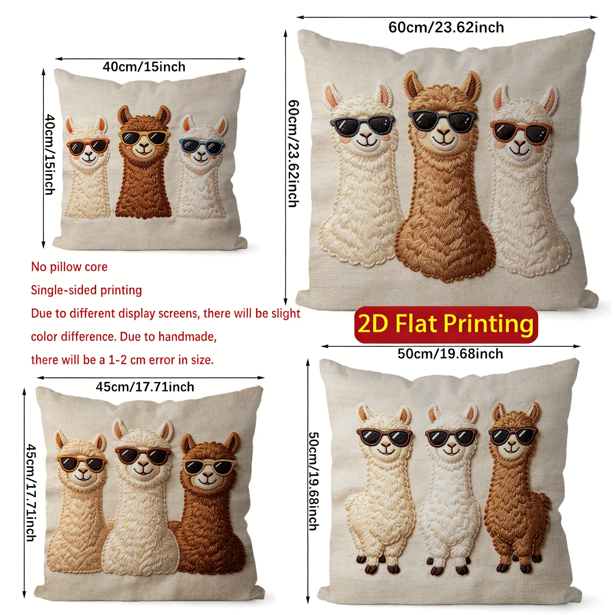 Cool Sunglasses Alpaca Square Throw Pillow Covers Pattern Cushion Cover Suitable for Sofa Bedroom Car Pillow Cover