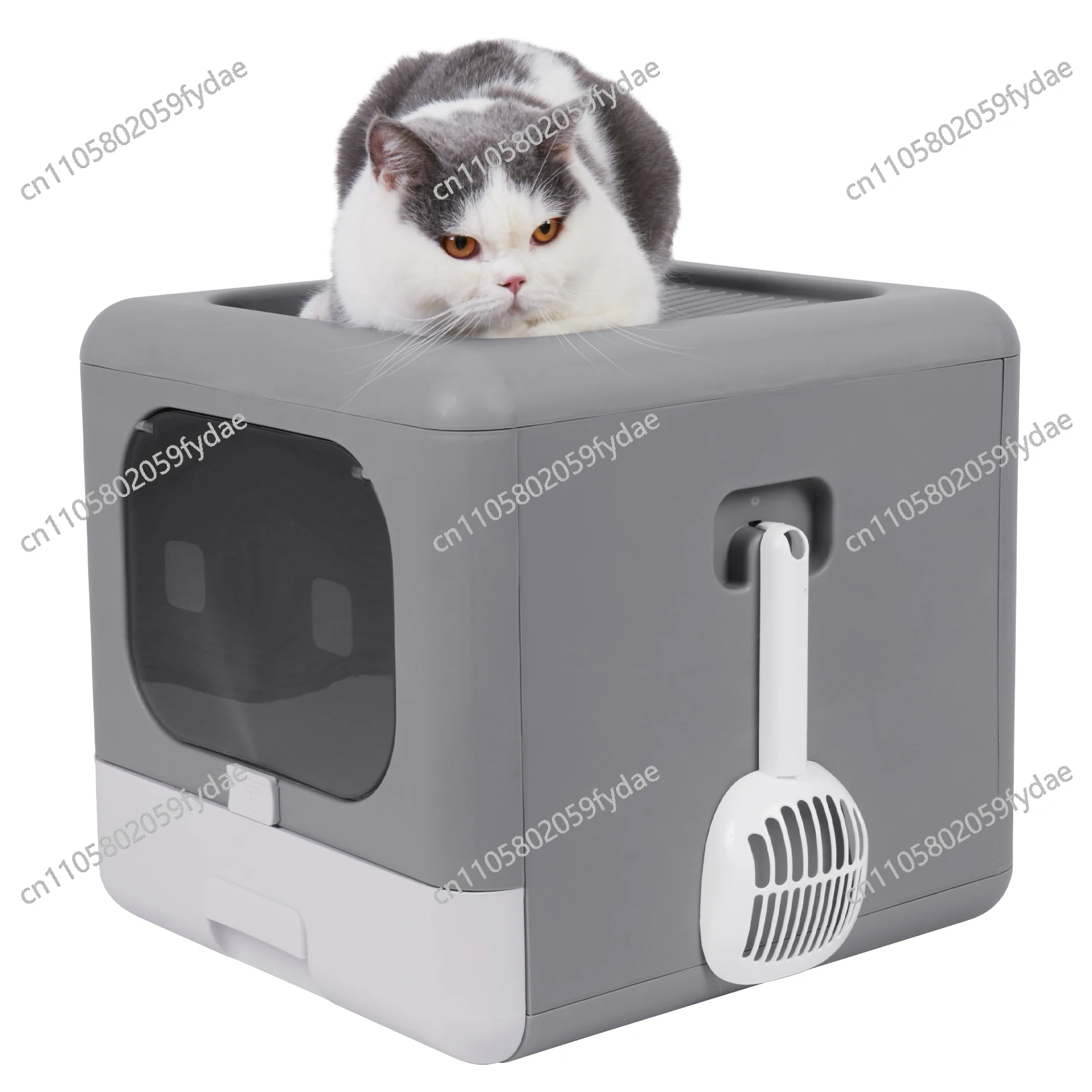 

Лоток для кошек с крышкой, закрытый туалет, большой туалет с верхним входом, предотвращающий разбрызгивание, легко чистится, в комплекте совок для наполнителя.