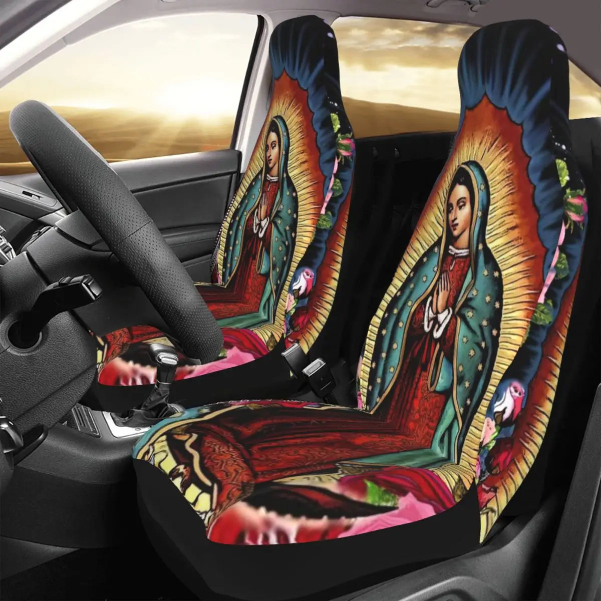 

Virgin Mary Car Seat Cover Custom Printing Universal Front Protector Accessories Cushion Set