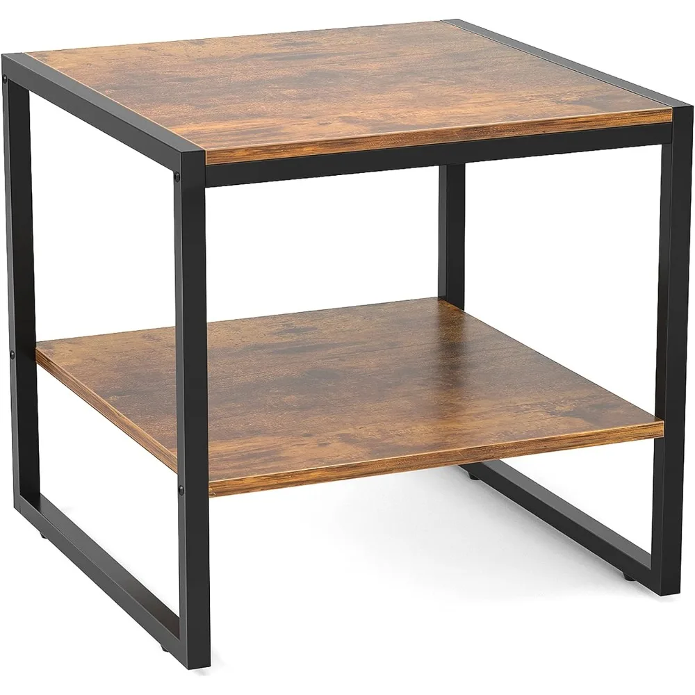 

Tea table, 20 inch square side table, modern with 2-layer storage rack