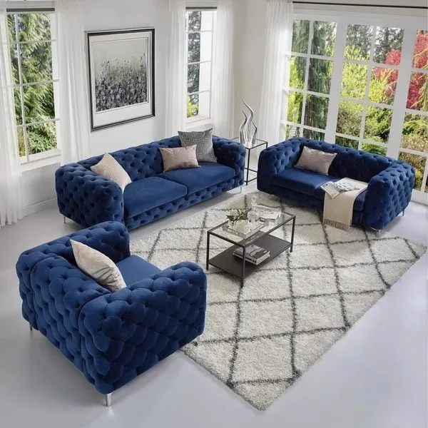 Light luxury velvet American solid wood small apartment living room, French cream, full buckle sofa
