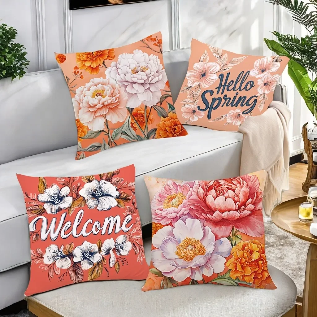 

4 шт., наволочка в скандинавском стиле с цветочным узором пиона, домашний декор, наволочка для гостиной, дивана, полиэстеровая наволочка на молнии
