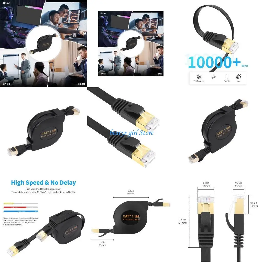 

C7AB Fast Speed CAT7 Ethernet Cord 10Gbps 600MHz Shielded RJ45 Connectors with Small Stretchable Design Plastic Texture